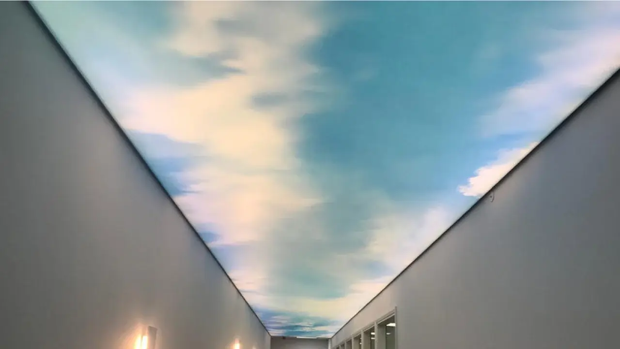 printed sky design stretch ceiling hallway