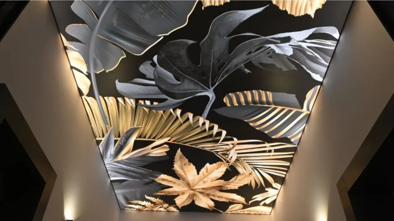 tropical leaf printed stretch ceiling luxury