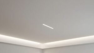 Modern living room with a white stretch ceiling.