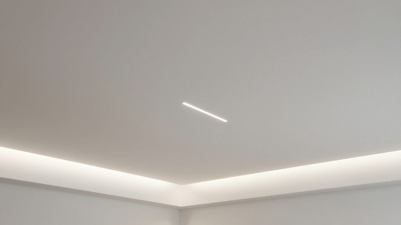 Modern living room with a white stretch ceiling.