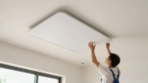 Contractor installing a ceiling in a Thai home.