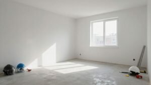 Empty room prepared for stretch ceiling installation.